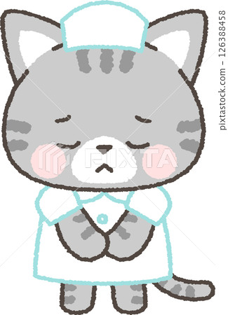 虎斑貓護士抱歉地道歉 虎斑貓護士抱歉地道歉 126388458