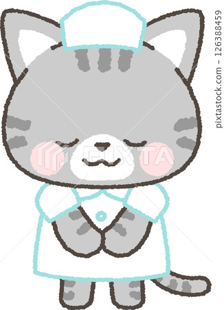 鞠躬的虎斑貓護士 126388459