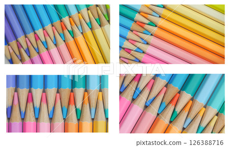 A calming pastel-themed arrangement of colored pencils, where symmetry and soft tones meet. 126388716