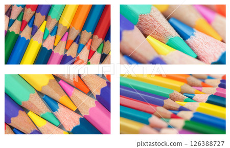 A vivid close-up of tightly packed colored pencils arranged in alternating hues and the harmonious energy of color in close proximity. 126388727