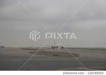 March 29 2025 Commercial Airplane Preparing For Takeoff on a Runway 126388820