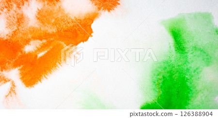 Watercolor background in the colors of the Indian flag for independence day. Website banner and greeting card design template. 126388904