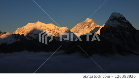 Everest at sunset seen from the Gokyo Valley, Nepal. 126388926