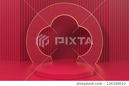 Empty promotion stage, Chinese retro style, 3d Empty promotion stage, Chinese retro style, 3d 126389012