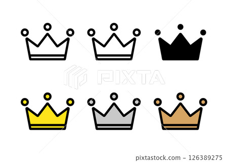 具有各種配色方案的皇冠的簡單線條圖標 126389275