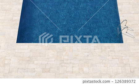 Blue Mosaic Pool and Stainless Ladder With Stone Paving 126389372