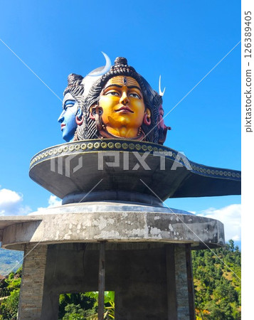Nepal: Three-faced Shiva statue at Pumudikot, Pokhara Nepal: Three-faced Shiva statue at Pumudikot, Pokhara 126389405