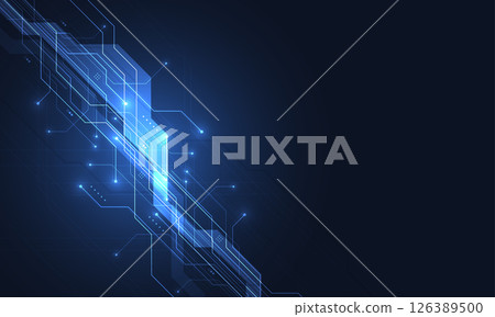 Abstract blue glowing line technology circuit board background design. Communication dot and line speed internet concept. Vector illustration 126389500