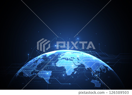 Abstract global network connection on technology background. World map point and line composition concept of global business 126389503