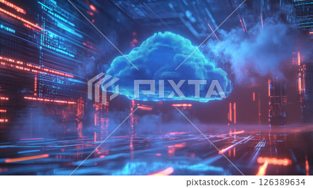 Futuristic Digital Cloud Computing Concept with Data Streams Futuristic Digital Cloud Computing Concept with Data Streams 126389634