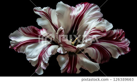 Exquisite Parrot Tulips on Black Background 126389663