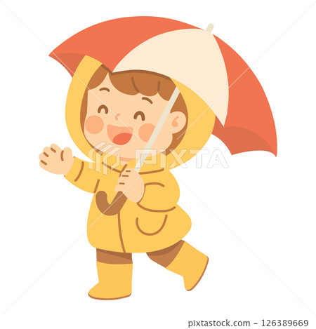 Child with Umbrella in Raincoat Child with Umbrella in Raincoat 126389669