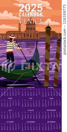Calendar Monthly 2025 Venice Italia Poster retro style Calendar Monthly 2025 Venice Italia Poster retro style 126389775