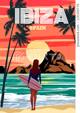 Vintage travel poster Ibiza Spain, tropical resort Vintage travel poster Ibiza Spain, tropical resort 126389776