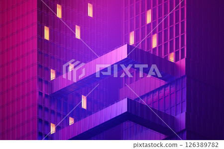 Urban building at night, modular building,3d Urban building at night, modular building,3d 126389782