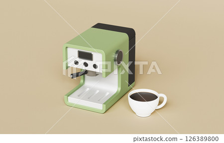 Retro Espresso Machine with Coffee Mug Cup. 3D Rendering. Retro Espresso Machine with Coffee Mug Cup. 3D Rendering. 126389800