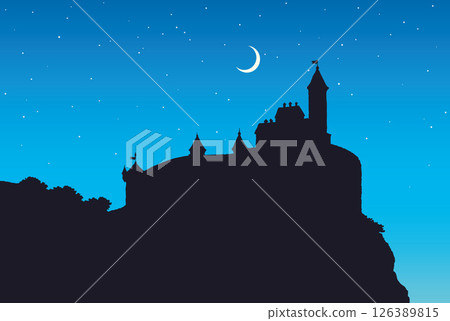 Castle Romanesque style. Vector drawing 126389815