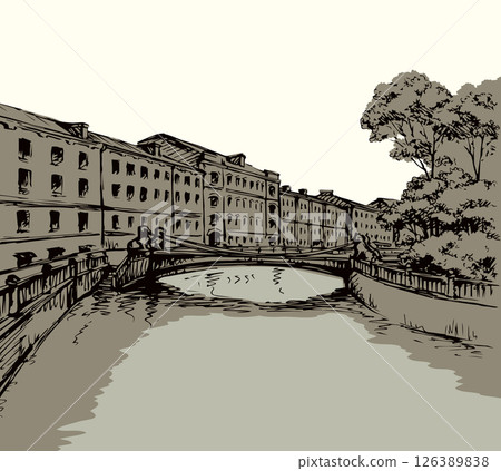 The bridge over the river in St. Petersburg. Vector drawing 126389838