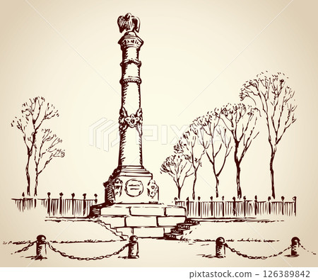 Monument of Glory in Poltava, Ukraine. Vector sketch Monument of Glory in Poltava, Ukraine. Vector sketch 126389842