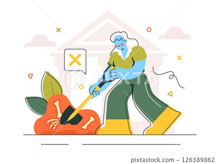 Archaeology Vector Illustration featuring an Archaeological Excavation of Ancient Ruins, Historical Artifacts, and Dinosaur Fossils in a Background 126389862