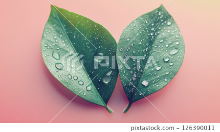 Heart-Shaped Green Leaves on Soft Green Background Heart-Shaped Green Leaves on Soft Green Background 126390011
