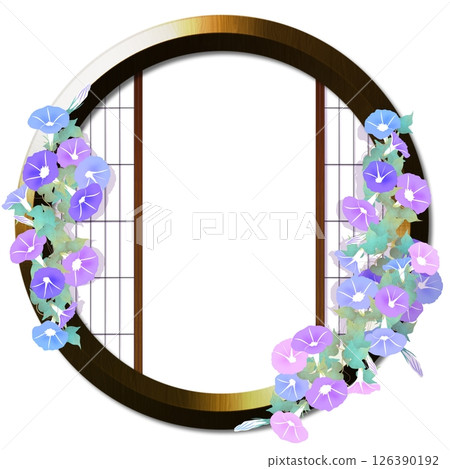 裝飾圓形窗戶的牽牛花 裝飾圓形窗戶的牽牛花 126390192