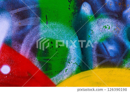 Vibrant Graffiti Art with Blue, Green, Red, Yellow for Urban 90s Style 126390198