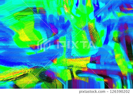 Vivid Abstract Glitch Art in Neon Blue and Green with 90s Acid Aesthetic 126390202