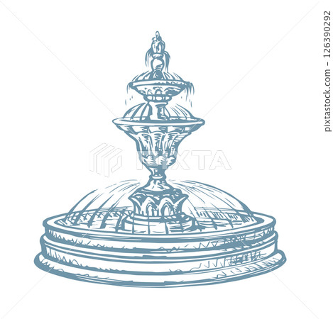 Old round fountain. Vector drawing 126390292