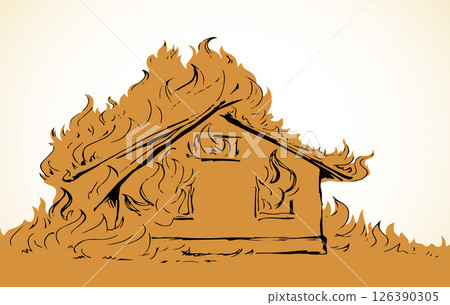 Burning house. Vector drawing sketch 126390305