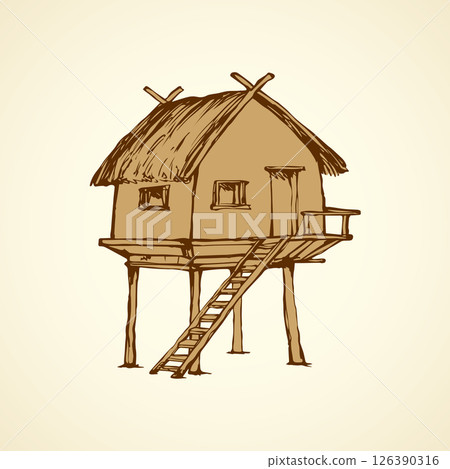 Hut on legs. Vector drawing Hut on legs. Vector drawing 126390316