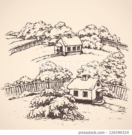 The village in winter. Vector drawing The village in winter. Vector drawing 126390324