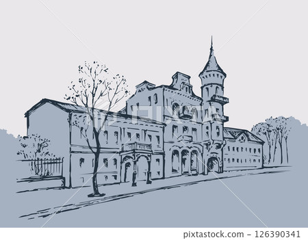 Street of old town. Vector drawing Street of old town. Vector drawing 126390341