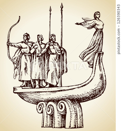 Monument to the founders of Kiev. Vector sketch Monument to the founders of Kiev. Vector sketch 126390343