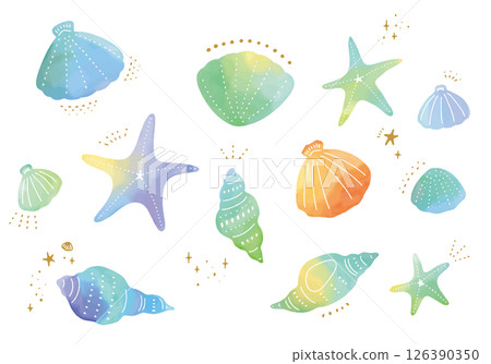 彩色貝殼水彩插圖 彩色貝殼水彩插圖 126390350