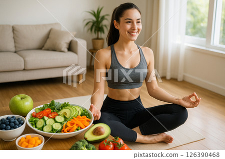 一個在房間裡玩瑜伽的女人 126390468