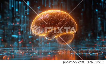 Futuristic digital brain design with glowing circuits and data streams. 126390549