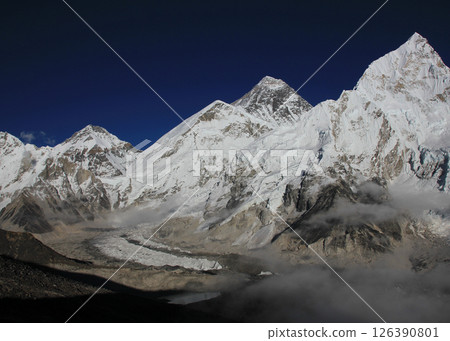 Everest, Nuptse and Everest Base Camp seen from Kala Patthar, Nepal. 126390801