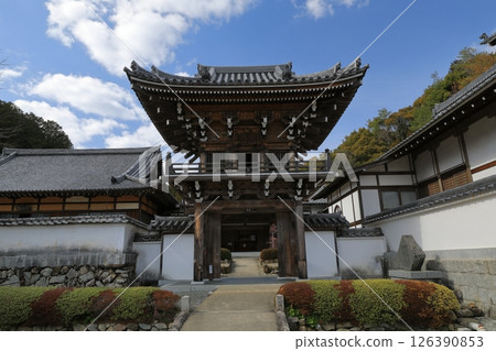 The bell tower gate of Joshinji Temple in Yamaguchi Prefecture stands out against the blue sky. The bell tower gate of Joshinji Temple in Yamaguchi Prefecture stands out against the blue sky. 126390853