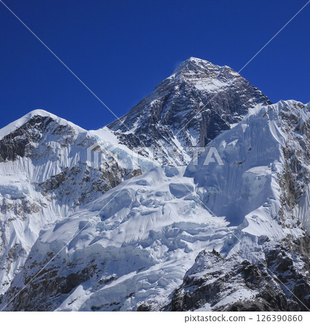 Clear azure blue sky over majestic Mount Everest, Nepal. 126390860
