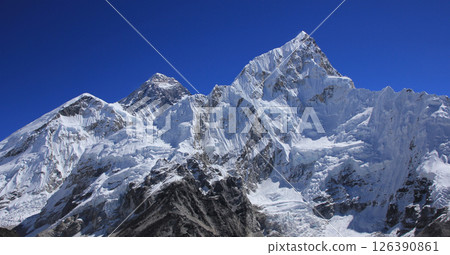 Blue sky over Mt Everest and Nuptse, view from Kala Patthar, Nepal. 126390861