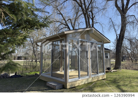 glass gazebo in the backyard glass gazebo in the backyard 126390994