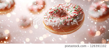 Festive Holiday Donuts with White Icing and Colorful Sprinkles 126391102