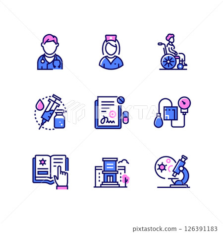 Healthcare and medicine - line art style icons set 126391183