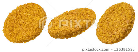 Chicken burger patty isolated on white background with clipping path Chicken burger patty isolated on white background with clipping path 126391553
