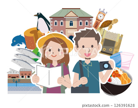 Hokkaido Otaru city sightseeing gourmet illustration 126391628
