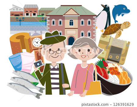 Hokkaido Otaru city sightseeing gourmet illustration 126391629