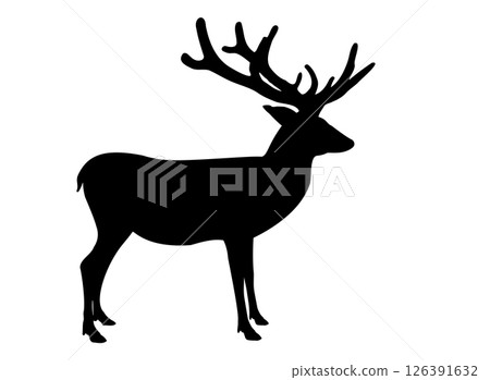 Deer black silhouette isolated on white background. Horny young Fallow deer shadow shape profile view, vector design eps 10 Deer black silhouette isolated on white background. Horny young Fallow deer shadow shape profile view, vector design eps 10 126391632