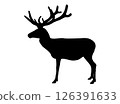 Horny deer black silhouette isolated on white background. Outline Elk with antlers symbol side view, vector eps 10 126391633
