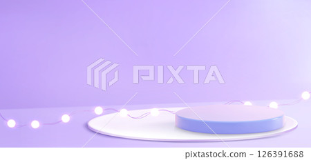 Light bulbs garland illuminating purple podium 126391688